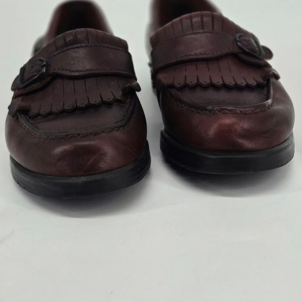 Eastland Vintage 90s Brown Leather Kiltie Fringe Buckle Penny Loafers Shoes 7M